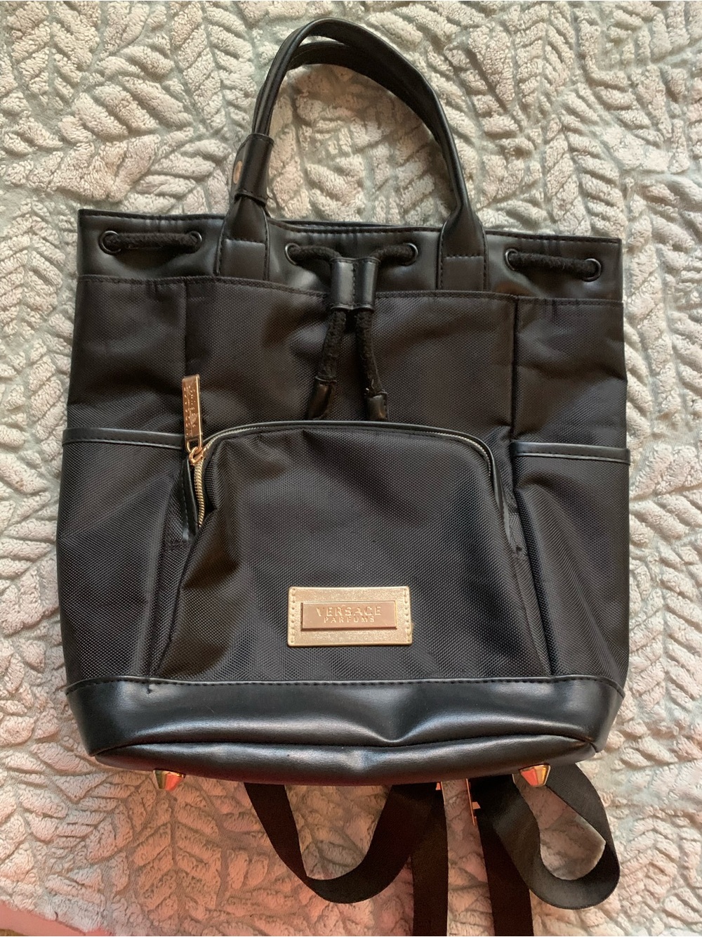 Versace Black Backpack tote with Gold Hardware